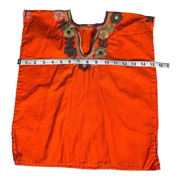 Mexican Orange Embroidered Multi-Colored Flowers Short Sleeve Childs Top - Picture 5 of 7